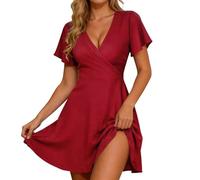 Hanraz boho kleidung, Sommerkleid Damen Leicht - Boho Kleid Retro Wickelkleid Luftig Freizeitkleid Party Tunika Kleid Cocktailkleid Strand Shirtkleid Blusenkleid Elegant Casual Strandkleid