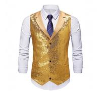 Hanraz glitzer weste herren silber, Glitzer Weste Herren Pailletten Blazer Festlich Silvester Jacket Glänzende Karneval Kostüm Anzugwesten Disco Ärmellos Anzug Für Hochzeit Mottoparty