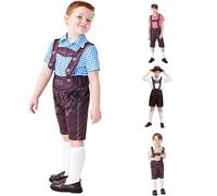 Hanraz Kinder Lederhose, Trachtenlederhosen Für Jungen 3 Teilig Kurz Trachtenhosen + Trachtensocken Oder Trachten Hut+ Kariert Trachtenhemd In Rot/Blau/Grün/Weiß Oktoberfest Kostüm