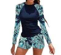 Hanraz Neopren Shorty Damen, Langarm Badeanzug Damen Uv Schutz Mit Bein Schwimmanzug Bademode Sonnenschutz UPF 50 Bikini Badeshirt Rash Guard Swimsuit Surfanzug Schwimmshirt
