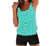 Hanraz oversize tankini damen, Tankini Damen Oberteil mit Badeshorts Set Große Größen Push Up Bauchweg High Waist Elegant Sommer Badeanzug Zweiteilig Strand Schwimmanzug Y2K tankinis