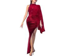 Hanraz Partykleid Damen, blitzangebote, Partykleid Damen V-Ausschnitt Swing A-Line Elegant Partykleid Weihnachtskleid Samt Festliche Curvy Cocktailkleid Wickelkleid