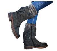 Hanraz stiefel damen braun, Stiefel Damen Retro Leicht Boots Rutschfest Halbschaft Weitschaftstiefel Vintage Blockabsatz Cowboyboots Winterstiefel - Freizeit Alltag Gr.36-43