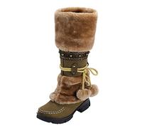 Hanraz stiefel damen braun, Stiefel Damen Winter Gefüttert - Plateau Winterstiefel Vintage Weitschaftstiefel Warm Plush Stiefeletten Retro Winterschuhe Freizeit Alltag Gr.37-43