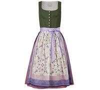 Hans Moser Dirndl Ausseer Leinendirndl mit handbedruckter Chiffon Schürze 100% Leinen 100% Baumwolle Balkonett Porzellan-Knöpfe Dirndlkleid Tracht Kleid Trachtenkleid midi grün lila rosa, Größe:40