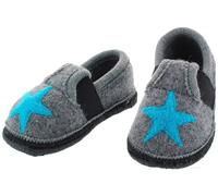 HANS NATUR Kinder Hausschuhe Walkpuschen Stern grau-türkis Gr.25