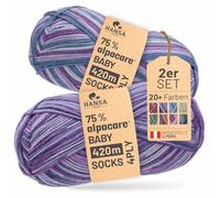 HANSA-FARM |alpacare 75% waschbare Baby Alpaka Socks 224g Set (2 x 112g) Sockenwolle kratzfreie Wolle zum Stricken & Häkeln - SE3 Purple Flavor