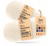 HANSA-FARM |alpacare 75% waschbare Baby Alpaka Socks 224g Set (2 x 112g) Sockenwolle kratzfreie Wolle zum Stricken & Häkeln - NFA01 Natur