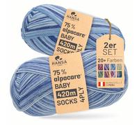 HANSA-FARM |alpacare 75% waschbare Baby Alpaka Socks 224g Set (2 x 112g) Sockenwolle kratzfreie Wolle zum Stricken & Häkeln - SE5 Horizon Blues