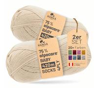 HANSA-FARM |alpacare 75% waschbare Baby Alpaka Socks 224g Set (2 x 112g) Sockenwolle kratzfreie Wolle zum Stricken & Häkeln - NFA02 Beige