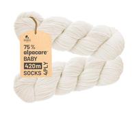 HANSA-FARM |alpacare 75% waschbare Baby Alpaka Socks 224g Set (2 x 112g) Sockenwolle kratzfreie Wolle zum Stricken & Häkeln - NFA01HK Natur Zöpfe