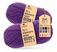 HANSA-FARM |alpacare 75% waschbare Baby Alpaka Socks 224g Set (2 x 112g) Sockenwolle kratzfreie Wolle zum Stricken & Häkeln - HF204 Lila Melange