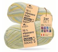 HANSA-FARM |alpacare 75% waschbare Baby Alpaka Socks 224g Set (2 x 112g) Sockenwolle kratzfreie Wolle zum Stricken & Häkeln - SE6 Golden Hour