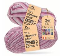 HANSA-FARM |alpacare 75% waschbare Baby Alpaka Socks 224g Set (2 x 112g) Sockenwolle kratzfreie Wolle zum Stricken & Häkeln - SE2 Morning Love