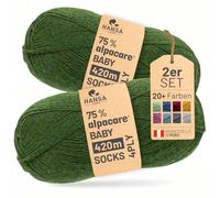 HANSA-FARM |alpacare 75% waschbare Baby Alpaka Socks 224g Set (2 x 112g) Sockenwolle kratzfreie Wolle zum Stricken & Häkeln - HF285 Mittelgrün Melange
