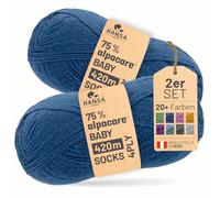 HANSA-FARM |alpacare 75% waschbare Baby Alpaka Socks 224g Set (2 x 112g) Sockenwolle kratzfreie Wolle zum Stricken & Häkeln - CF245 Jeansblau