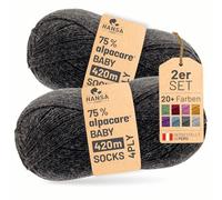 HANSA-FARM |alpacare 75% waschbare Baby Alpaka Socks 224g Set (2 x 112g) Sockenwolle kratzfreie Wolle zum Stricken & Häkeln - NFA14 Anthrazit