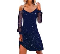 Hansee Verkleidung Damen Fasching Pailletten Samtkleid Abendkleid Glitzer Winter Kleidung Retro Kleider Fastnacht Cocktailkleid Teenager Mädchen Karneval Herbst Baumwolle Midi Partykleid, Blau, S