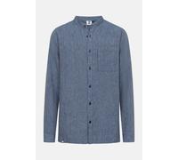 Hanseheld Leinenhemd LeinenLos! Herren Blau Gestreift Fischehemd Stehkragen Blau M