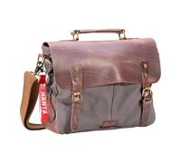 Hanta Nature Messenger Bag, Umhängetasche aus Leder und Canvas, Kuriertasche für den Alltag oder Reisen, Vintage Laptoptasche für Damen und Herren - Grau