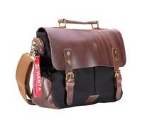 Hanta Nature Messenger Bag, Umhängetasche aus Leder und Canvas, Kuriertasche für den Alltag oder Reisen, Vintage Laptoptasche für Damen und Herren - Schwarz