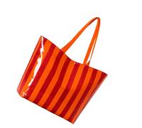 Haodream Tragetasche aus glänzendem PVC, Schultertragetasche | Geräumiger Alltags Shopper mit vertikalem Muster für Pendler und Strandausflüge