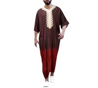 Haohon Kaftan Herren Baumwolle Leinen Sommer Cool Jilbab Muslim Robe Gebetskleidung für Männer Islamische Kleidung Thobe Marokkanische Afghanische Arabische Tunika Abaya Dubai Männer, XL, G-rot