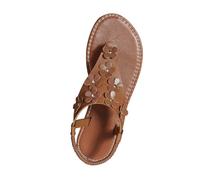 HAOLEI 2024 Sandalen Damen Elegante Schöne Bezaubernde Flache Outdoor-Sandalen Mit T-Riemen Und Mit Nieten Und Blumen Verzierte Zehenstegsandalen Sale Angebote Sandaletten Lässige Klassische