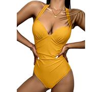 HAOLEI Badeanzug Damen Bauchweg Swimsuit Sport Schwimmanzug Einteiliger Bademode Elegant Strandmode Push Up Badeanzüge Einfarbiger Sexy Bikini Mit Bindeband Vorne Und Hohem Bund