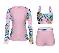 HAOLEI Badeanzug Damen Modische Bauchweg, 3 Teiliger Langarm Badeanzug Mit Reißverschluss, Schwimmshirt Mit Shorts, Schnelltrocknender Neoprenanzug, Surf Zweiteiler Set Swimming Suits Schwimmanzug