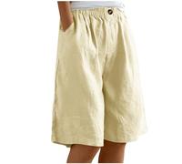 HAOLEI Damen Kurze Jogginghose Leicht Luftig, Günstig Leinenhose Lockere Lässige, Stoffhose Große Größen, Hose Mit Elastischem Bund, Einfarbige Viertel Hose Aus Baumwolle Und Leinen Sommerhose Coole