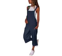 HAOLEI Damen Overall Aus Baumwolle Und Leinen, Günstig Latzhose Lässig Modisch, Jumpsuit Sommer Elegant Schick, Ärmelloser Cargo-Overall, Sommerhose Leicht Und Luftig, Romper Locker Atmungsaktiv