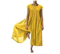 HAOLEI Damen Overall Aus Baumwolle Und Leinen Mit Neun Viertel Ärmeln, Günstig Jumpsuit Locker Und Atmungsaktiv, Bodysuit Lässig Modisch Einfarbig, Romper Große Größen Latzhose Weich Bequem