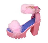 HAOLEI Damen Sandalen Mit Plateau Blockabsatz Und Fischmaul, Stilvolle, Flauschige Feder Knöchelriemen Pumps, Stilvolle Party Und Abschlussball Sandalen Sale Angebote Sandalen Elegante Schöne