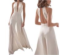 HAOLEI Damen Sexy Jumpsuit Mit Tiefem V-Ausschnitt Und Neckholder, Lässiges Hosenkleid, Sale Angebote Overall Sommer Elegant Schick, Günstig Romper Leicht Luftig Latzhose Lässig Modisch