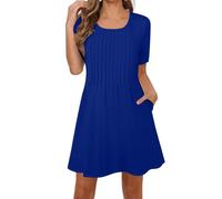 HAOLEI Damen Sommerkleid Weich Bequem, Sommerkleider Mit Rundhalsausschnitt Und Kurzen Ärmeln, Günstig Kleid Elegant Schick, Sale Angebote Strandkleid Modisch Casual, Summer Dress Leicht Und Luftig