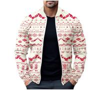 HAOLEI Herren Weihnachten Sweatjacke Lustige Grafik, Weihnachtsjacke Reißverschluss, Jacke Kariert Bedruckt Kurzer Stehkragen Lange Ärmel Freizeitjacke Ohne Kapuze