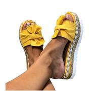 HAOLEI Modische Damen Sandalen Und Hausschuhe Aus Einfarbigem, Espadrilles Elegante Schicke, Günstig Hausschuhe Lässige Modische, Schlichtem, Mit Schleife Gewebtem Stroh Mit Dicker Sohle