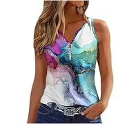 HAOLEI Tank Tops Damen Lässige Modische Tank Top Schicke Elegante Sale Unterhemden Leichte Atmungsaktive, Bedrucktes Ärmelloses Tanktop Mit Knopf Und V-Ausschnitt Top Weiche Bequeme