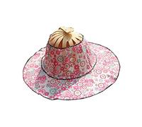 Haoyull Fan Hut Bambus Faltbar Handfächer für Sonnenhut Frauen Sonnenhut Hut mit 2 in 1 Faltbarer Chinesischer Stil Bambus Rahmen Floral Gedruckt,Durchmesser:39cm, 3, Diameter: 39 cm