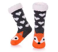 HapiLeap Kindersocken für Jungen und Mädchen Niedliche Tiersocken Weich Flauschig Warm Dick mit Fleece Gefüttert Weihnachtsstrümpfe für Kinder (3-5 Jahre, Fox)