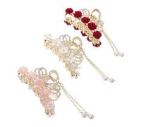 HAPINARY 3 Stück 3 Stück-pack Rutschfeste Haarspangen mit Rosenblüten und Quasten Florale Haarklammern in Weiß Rosa und Rot Stabile Styling Clips für Damen und Mädchen