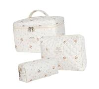 HAPINARY 3stücke Kosmetiktasche Gesteppt Für Damen Große Reise-Makeup-Tasche Aus Baumwolle Mit Blumenmuster Kulturtasche Als Organizer Für Toilettenartikel