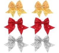 HAPINARY 6 Stück 6 Stück-Pack Glitzernde Pailletten Haarspangen mit Großer Schleife Haarklammern für Cheerleader Softball und Festliche Partyaccessoires in Gelb Silber und Rot