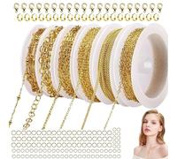 HaploS Schmuckherstellung Ketten, Kette Gold 14m 6 Rollen, gGliederkette Meterware, Halskettenketten Zubehör Mit Karabinerverschlüssen und U Ringen, für Schmuck Selber Machen Set Chmuck Herstellung