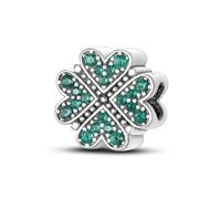 Hapour Heart Clover Charms für Bettelarmband und Halskette, 925 Sterling Silber Perlen Charm mit grünen CZ-Steinen DIY Glücksbringer Schmuckgeschenke für Frauen und