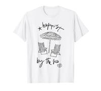 Happiest By The Sea Strandkörbe Regenschirm Muschel Urlaub T-Shirt