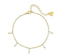 Happiness Boutique Damen Fußkettchen mit Perlen Anhängern aus Edelstahl | Wasserfeste Fußkette mit Perle-Charms in Gold - Rosegold, Silber | Verstellbares Perlen Fusskettchen