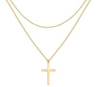 Happiness Boutique Damen Kreuz Kette in Goldfarbe | Zarte Mehrreihige Kette mit Kreuz Anhänger Edelstahlschmuck