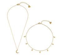 Happiness Boutique Damen Mond und Stern Schmuckset in Goldfarbe 2-TLG. | Zarte Kette mit Halbmond Anhänger und Choker Kette